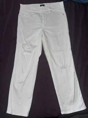 Express White Distressed Straight-Leg Jeans
